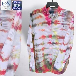Polo Ralph Lauren Custom Tie-Dye Oxford Shirt Long Sleeve Youth XL Womens S/M
